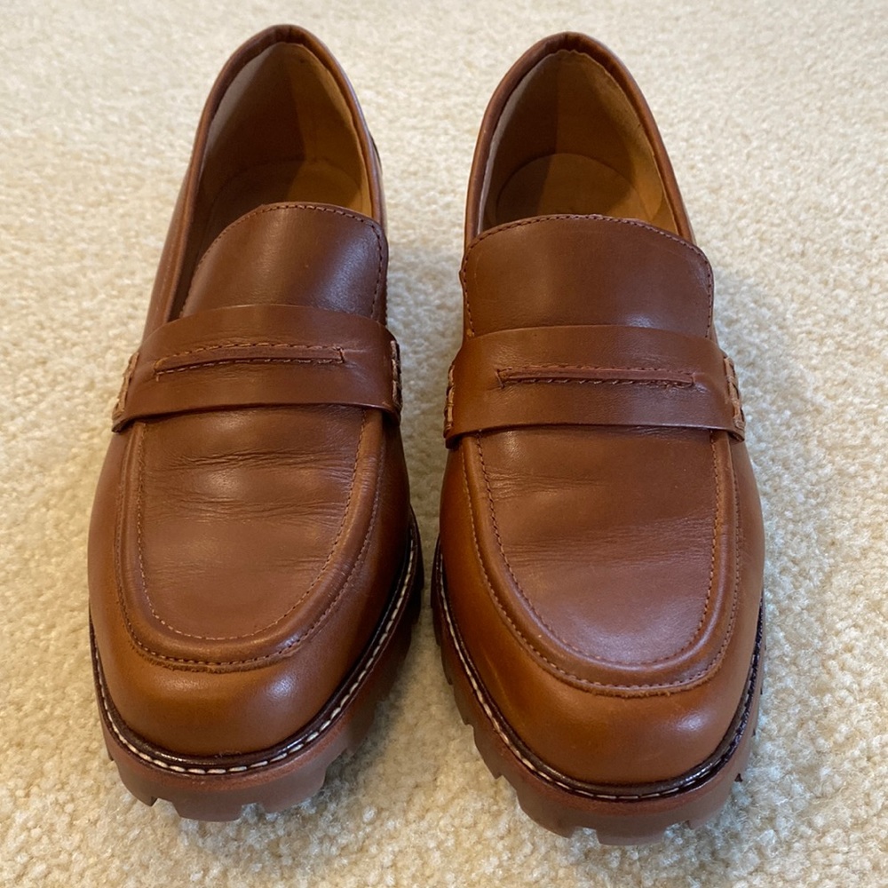 Madewell Corrine Lug sole loafer, cognac leather size 8.5 new, worn 1X at home